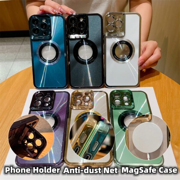 Electroplated Phone Case Luxury Plating CD Pattern Magsafe Bracket Case For IPhone Invisible Camera Stand Holder Lens Holder Magnetic Suction - Image 3