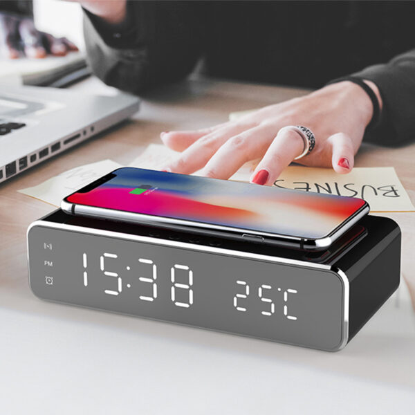 LED Electric Alarm Clock With Wireless Charger Desktop Digital Despertador Thermometer Clock HD Mirror Clock Watch Table Decor - Image 2